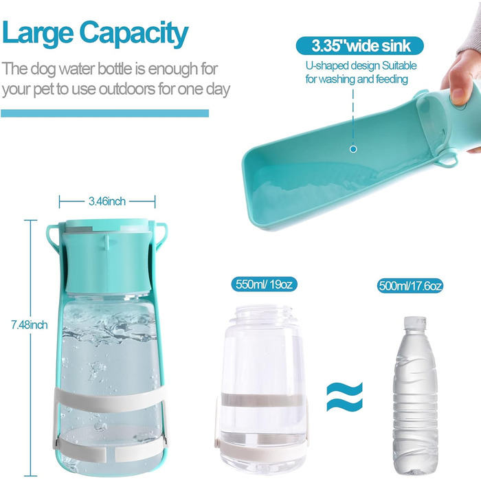 Портативна пляшка для води для собак SHAFGO 540 мл з підставкою, для подорожей, без розливання, для прогулянок