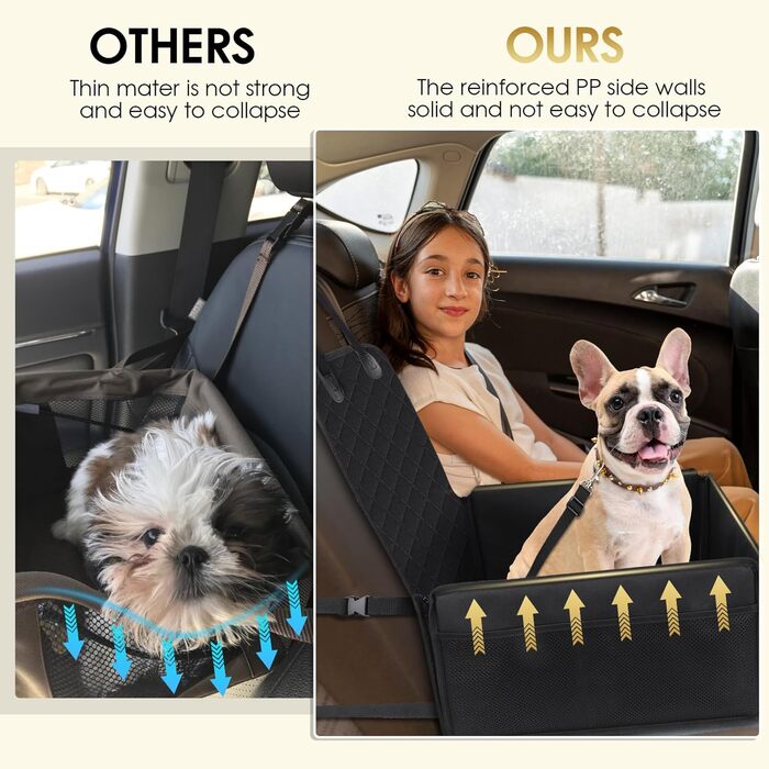 Автомобільний лежак для собак Mozvvco - стабільний, водонепроникний, для заднього та переднього сидіння, чорний