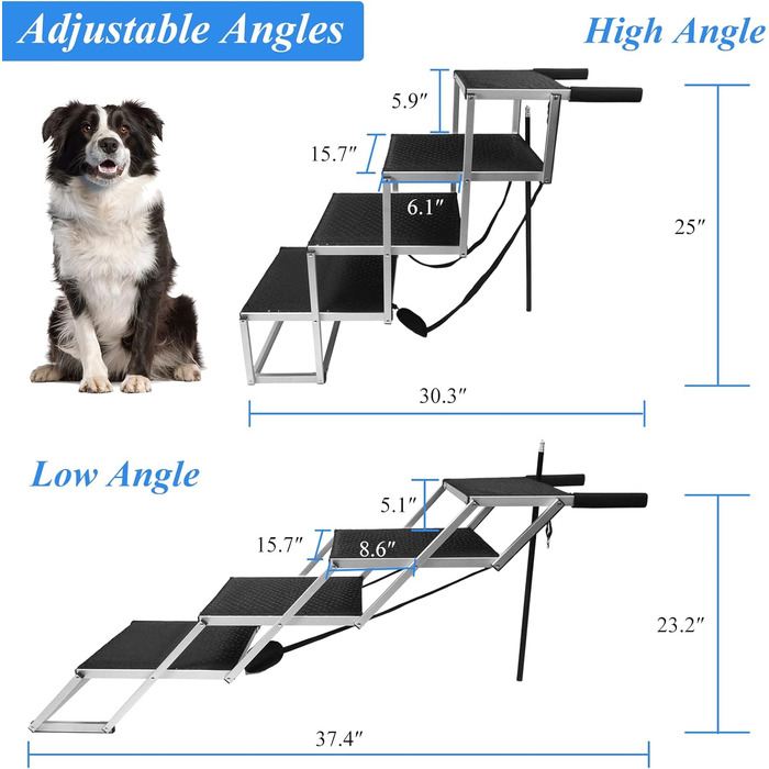 Рампа для собак великих порід, легка сходи для собак до 68 кг, складана алюмінієва рампа з неслизькою поверхнею для ліжок, вантажівок, авто та SUV, 4 сходинки