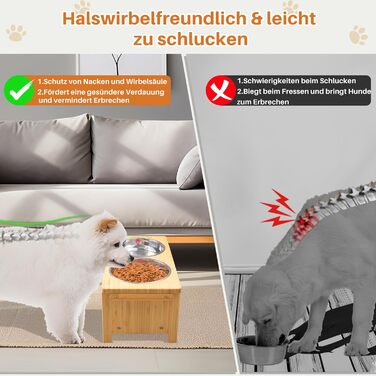 Підвищені годівниці для собак HTB, бамбук, 2 нержавіючі миски, 44x24x18 см, 18 см висота, для собак середніх та великих порід