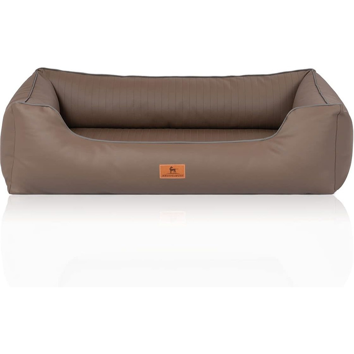 Ортопедичне собаче ліжко Knuffelwuff Lovelock M-L з штучної шкіри, 85 x 63 см. Знімний чохол, легко чистити, для великих, середніх та маленьких собак (Earth, L 105 x B 75 x H 25 см)