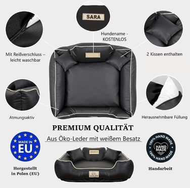 Крісло-ліжко для собак середніх порід King Dog: миється, з еко-шкіри, 75x65 см, з можливістю персоналізації імені, водонепроникне, з силіконовою начинкою, чорне