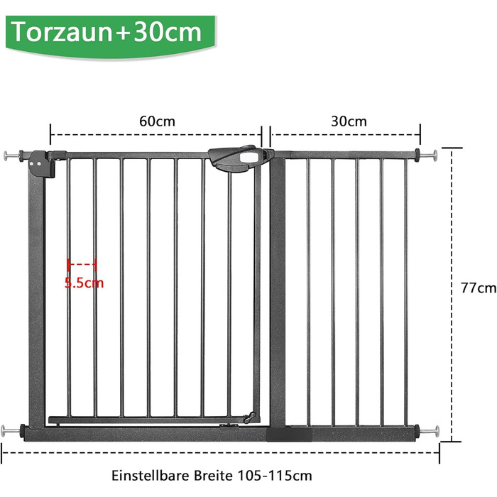 Захист для дитячих воріт HENGMEI: сітка для сходів, без свердління, 180° відкривання, 105-115 см (Білий)