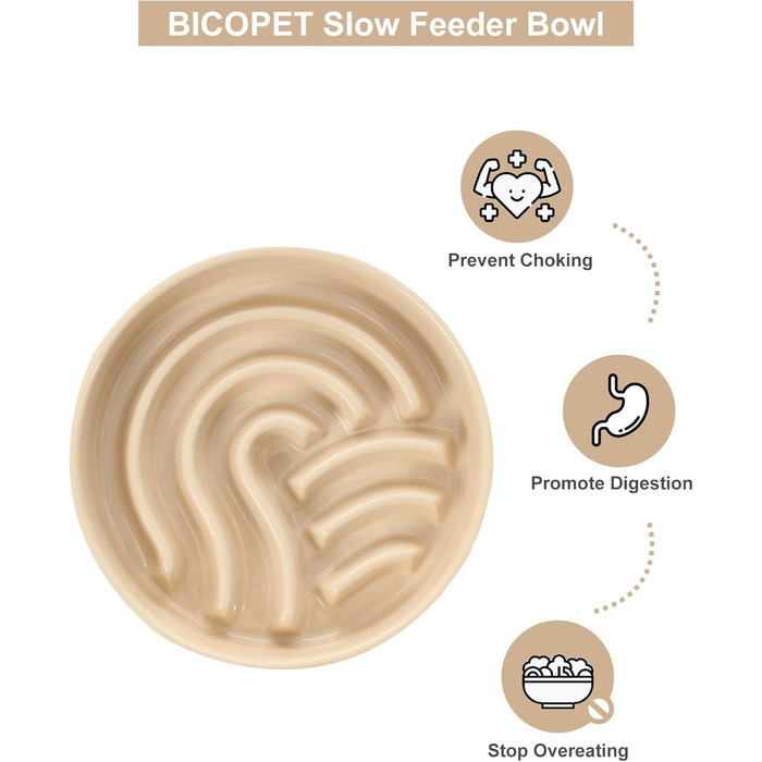 Миска для собак Slow Feeder з кераміки з антиковзним силіконовим краєм - миска-лабіринт для запобігання здуття та ожиріння (Apricot-S) Small Waves-Apricot