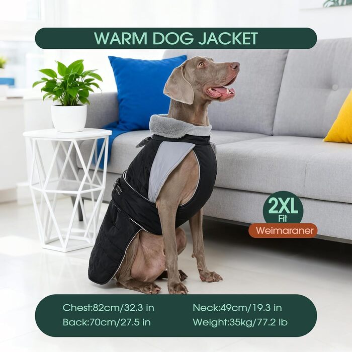 Водонепроникний та вітронепроникний зимовий одяг для собак середніх порід Kuoser, тепла куртка для собак з еластичним коміром, світловідбиваючий зимовий одяг для собак, чорна зимова куртка M