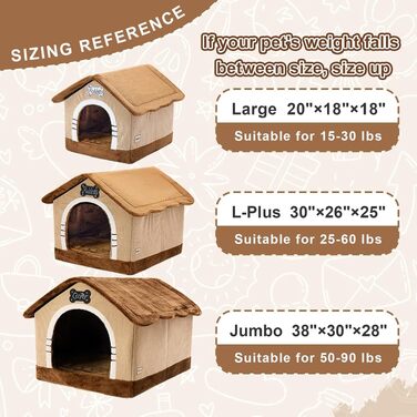 Будиночок для собак Jiupety Indoor з каркасом, затишне ліжко з дахом для великих собак (27-45 кг), розмір 3XL 97x76x71 см, коричневий