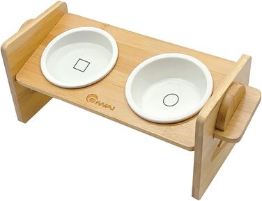 Підвищуюча миска для корму для собак та котів з кераміки з бамбуковим підставкою, нахилена платформа для котів та маленьких собак 36*14.2