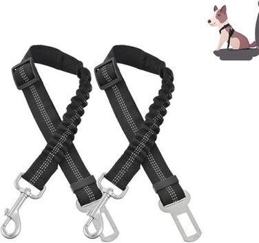 Авторемні для собак, 2 шт., шлейка для автомобіля, регульовані еластичні авторемні для собак, аксесуари для подорожей з домашніми тваринами, підходять для малих, середніх та великих собак (чорний)