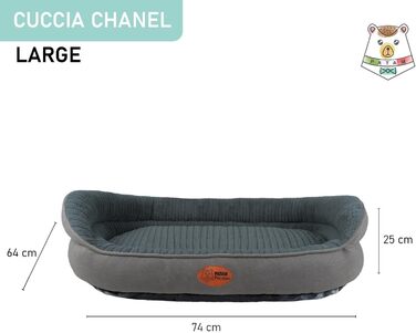 Ліжко для собак і котів Chanel, знімний чохол, м'яке, з високими бортиками, не ковзає, темно-сіре, розмір L 74x64x25 см, придатне для прання в машинці