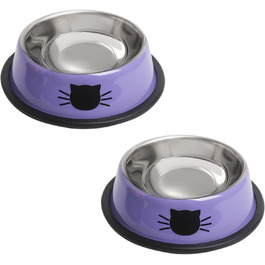 Набори мисок для котячого корму та води, нержавіюча сталь, з гумовим дном, фіолетовий, 2 шт.