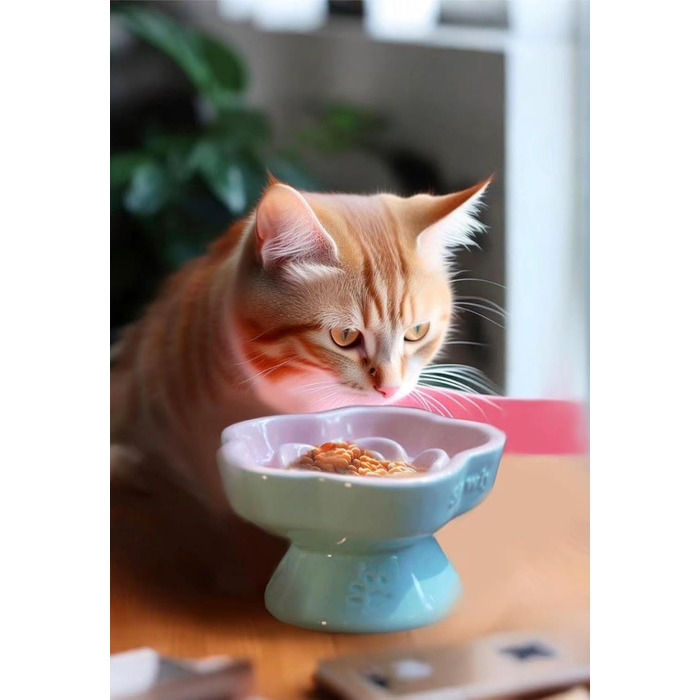 Миска для повільного годування домашніх тварин, керамічна, нахилена, для котів та маленьких собак, рожева