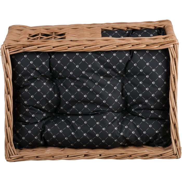 Кішка Будиночок з ротангу прямокутний, двоярусний, з подушкою та вікном (натуральний, чорний)