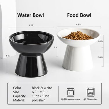 Керамічні миски для котів з підняттям, 2 шт. Широкі миски для корму та води, 15.7 см, безпечні, підходять для миття в посудомийній машині та мікрохвильовій печі