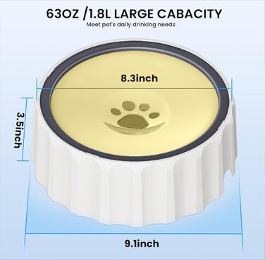 Напійник для собак без розливання, 2 л, великий об'єм, диспенсер, неслизький, без бризок, повільний напійник, без крапель, підходить для собак та котів (Бежевий)