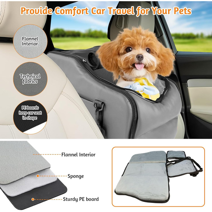 Автокрісло для собак та котів LIROPAU – зручне та безпечне автокрісло для маленьких тварин з захисними гаками та регульованими ременями