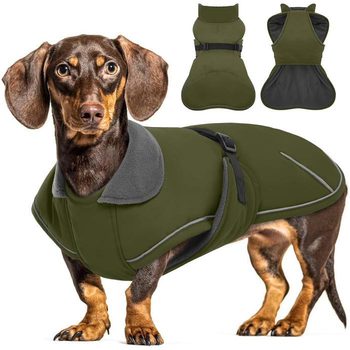 Зимовий теплий одяг для такси (S), водонепроникний зимовий одяг для собак, куртка для маленьких собак XS, зимовий одяг для собак з захистом живота та отвором для повідка, армійсько-зелений