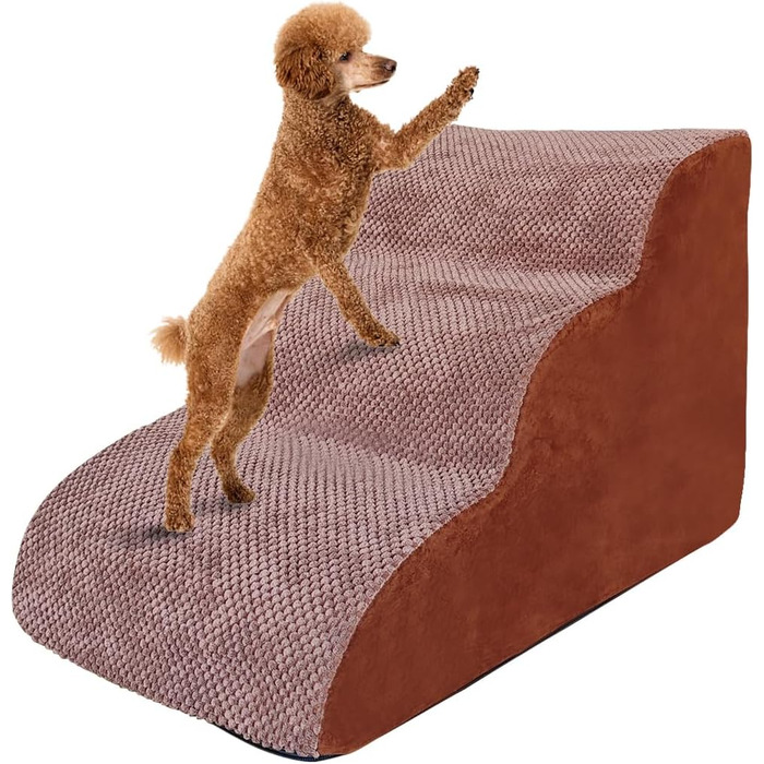 Сходинки для собак Galatée: міцні, неслизькі, 3-ступеневі рампи для високих ліжок/диванів, м'які сходи для собак з травмами, літніх тварин, котів (колір: коричневий)