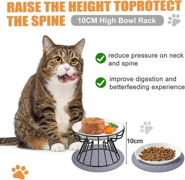 Підвищені годівниці для котів Surmounty (2 шт.) з підставки з силікону, металевий стійкий каркас, миски для корму та води