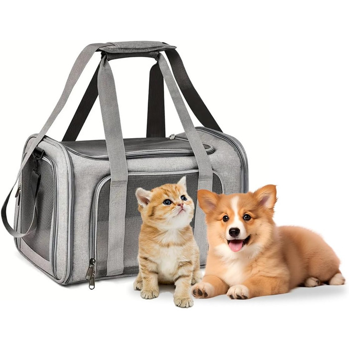 Транспортна сумка для кота APKOL, до 5 кг, сіра. Складана переноска для котів та маленьких собак з плечовим ременем