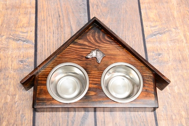 Підставка з мисками для собак із масиву дерева та сталевими мисками, для перської борзої та салюкі