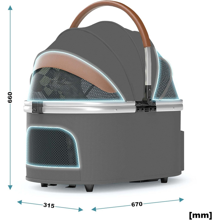 Візок для собак Fudajo 2в1, розкладний, з сумкою-переноскою для собак та котів (сірий, до 15 кг)
