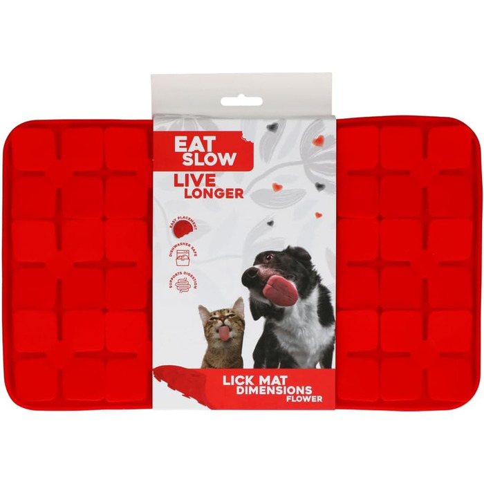 Килимок для собак з квітковим візерунком 21 x 34 см - Silikon - Slow Feeder - Червоний