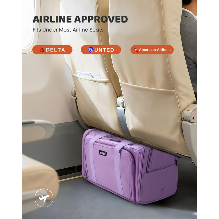 Транспортувальна сумка для котів та маленьких собак MIDOG, м'яка, TSA-сертифікована, для подорожей літаком, під сидіння, з розширеним простором та надійними застібками, оливковий/листяний колір