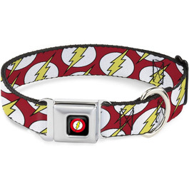 Нашийник для собак з пряжкою, з логотипом Flash, червоно-біло-жовтий, ширина 22,9–38,1 см