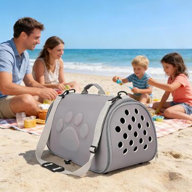 Сумка для кота з плечовим ременем | Сумка-переноска для цуценят для подорожей - для поїздок, походів, літаків, кемпінгу, щоденних поїздок, до ветеринара, міста та подорожей з рюкзаком (Сірий, L)