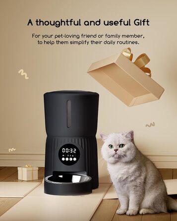 Автомат годівлі для котів Faroro 4L, програмований, з контролем порцій, 10 сек. голосових повідомлень, чорний