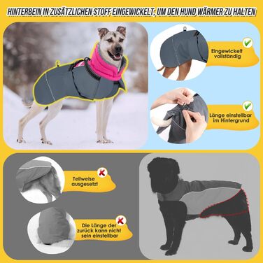 Зимовий собачий одяг SlowTon: водонепроникний, з флісовою підкладкою, з капюшоном-воротником та шнурком, для собак маленьких, середніх та великих порід, Fuchsie, XL