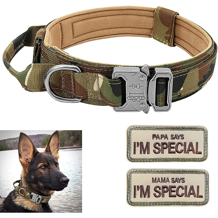 Нашийник для собак регульований з контролем, тактичний нашийник з нейлону, м'який нашийник з металевою застібкою, для середніх та великих собак, для полювання, тренувань, на відкритому повітрі, L (45-55 см), зелений