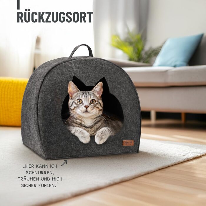 М'яке ліжко для котів ReaVET - зручне гніздище з подушкою | Місце для сну кота з подушками | Дуже м'яке та пухнасте | Ліжко для домашніх тварин з повсті для котів (Шнур-Оазис)