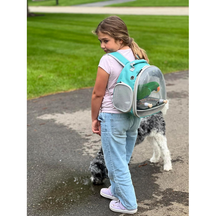Рюкзак-переноска для птахів Kleiner Vogel: папуги, канарки, хвилястих папужок, візит до ветеринара, прозора капсула (зелений)