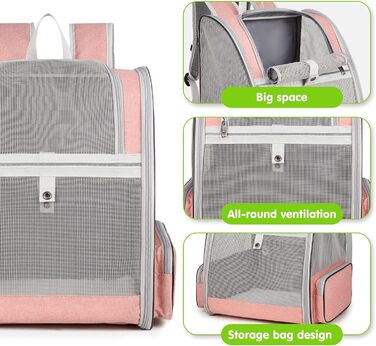 Рюкзак для собак та котів PETCUTE, рожевий, до 7 кг, дихаючий, складний, для подорожей, кемпінгу, схвалений авіакомпаніями