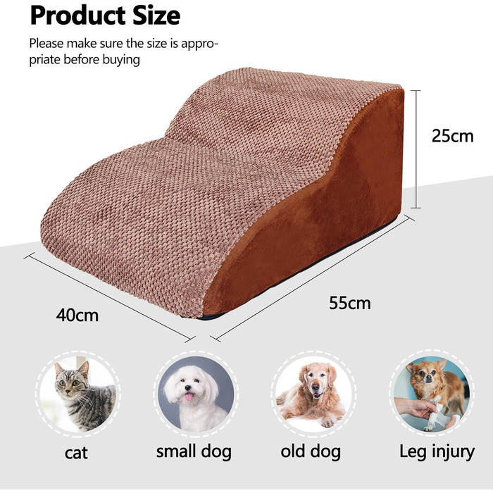 Сходинки для собак Galatée: 2-поверхові, з антиковзаючою поверхнею, з високощільної піни, для ліжка, дивану та авто, знімний чохол (колір: коричневий)