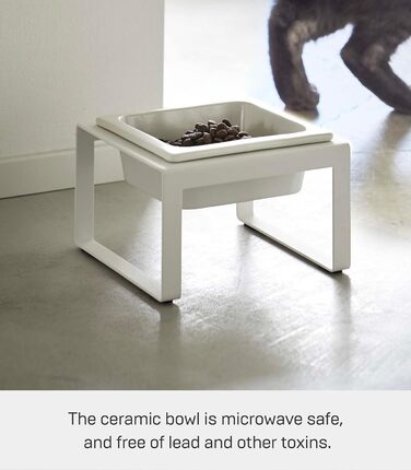 Миска для тварин Yamazaki 5817 Tower з підставкою, сталь/кераміка, мінімалістичний дизайн, 15 x 15.5 x 10 см