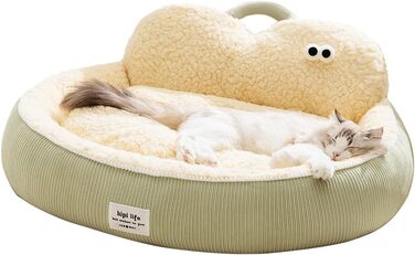 Кругле ліжко для котів Galatée, м'яке, плюшеве, з антиковзною основою (зелене, M)