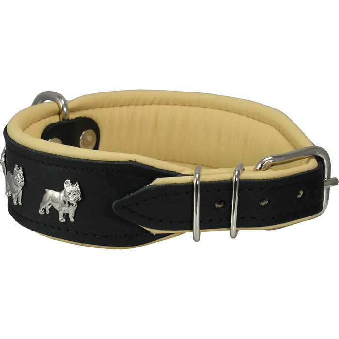 Шкіряний нашийник для собак Dogs My Love, м'який, з підкладкою, 33-39 см, 4,4 см, чорний/бежевий