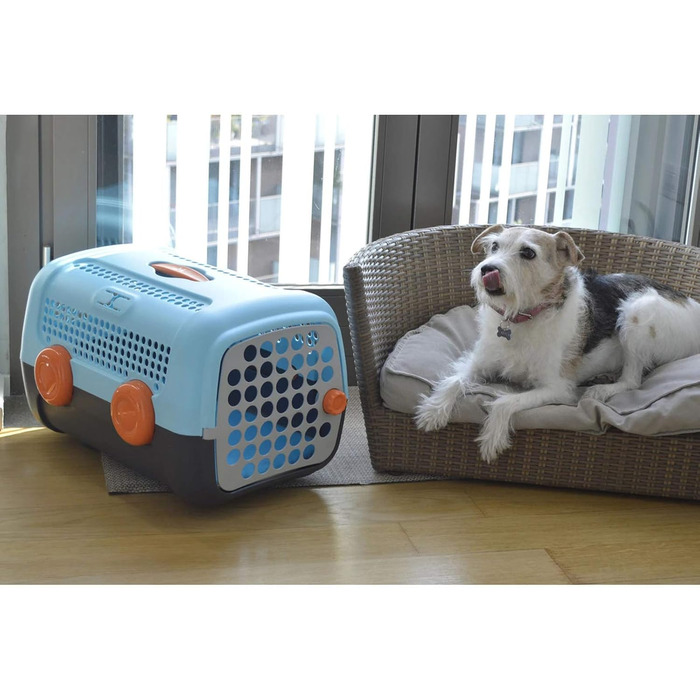 Транспортний бокс для собак та котів UNITED PETS A.U.T.O., міцний, виготовлений в Італії, зелений/бежевий, з гігієнічним килимком, 51 x 37 x 33 см