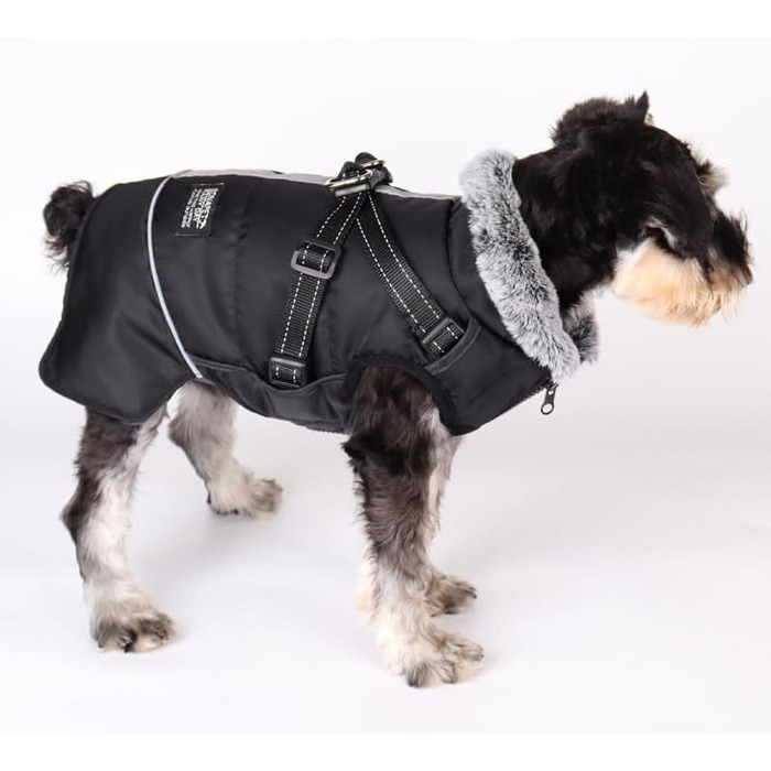 Зимові куртки для собак, жилети для собак з шлейкою, теплі куртки для собак, зимові куртки для собак на вітер та воду, куртки з світловідбиваючими елементами, флісові куртки для маленьких, середніх та великих собак (чорний, S)
