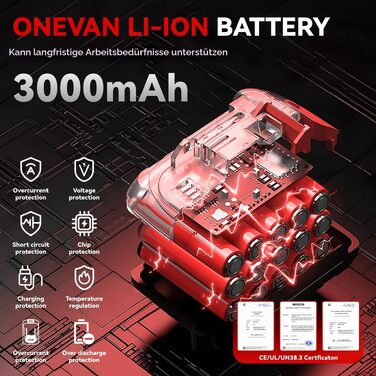 Акумуляторна машинка для стрижки овець ONEVAN, 6 рівнів швидкості, з 2 акумуляторами 3.0 Аг, червона