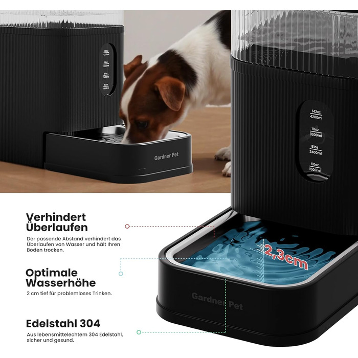 Автоматичний диспенсер води для собак та котів Gardner, годівниця з нержавіючої сталі, велика ємність (8.5л, чорний)