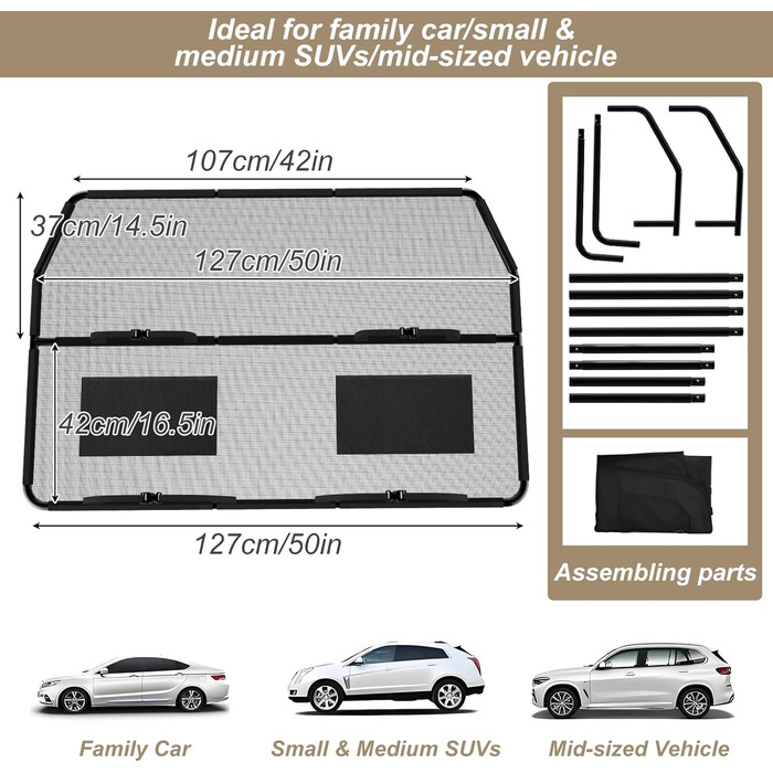 Сітка-перегородка для собак в авто, 127 см, для заднього сидіння та багажника, металевий каркас, сітка, універсальна, для позашляховиків та вантажівок