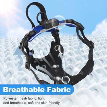 Шлейка для собак Masbri світловідбиваюча, регульована, з ручкою, м'яка підкладка, для собак середніх та великих порід, чорно-синя, TC3005B (XL, Синій)