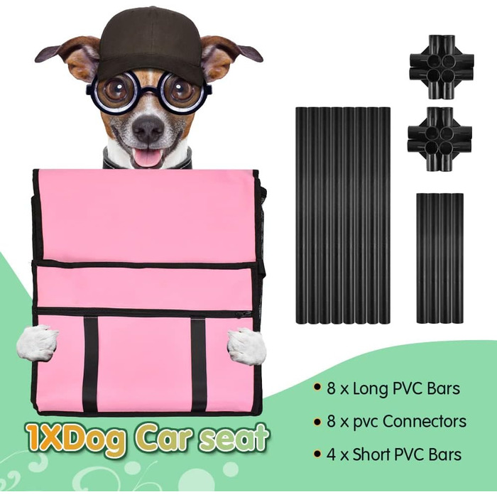 Автокрісло для собак: міцне, водовідштовхувальне, для малих та середніх порід, рожеве, з рамою