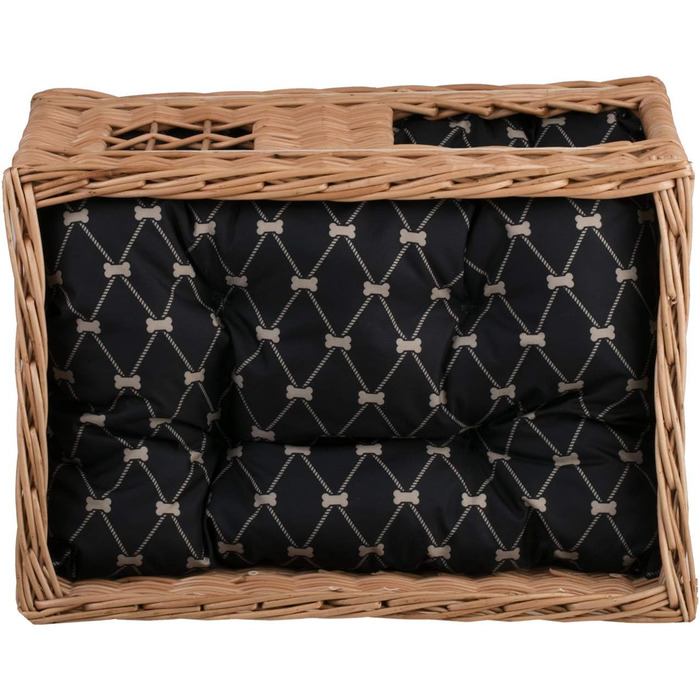 Кішка Будинок Прямокутна з Плетеного Лози, Двоярусний Корз для Кота з Подушкою та Вікном (Чорний, Натуральний)