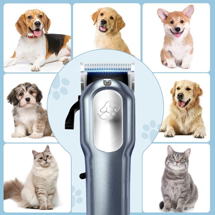 Машинка для стрижки шерсті собак та котів CGZZ Tierhaarschneidemaschine, тиха, з 8 насадками, блакитна