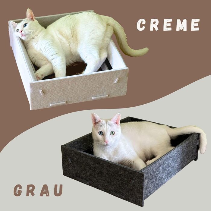 Котяча ігрова коробка з фільцу з двосторонньою дряпальною поверхнею та інтегрованим іграшковим елементом - компактна альтернатива котячому будиночку (кремовий)