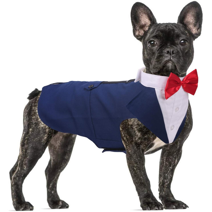 Костюм для собаки QBLEEV: елегантний смокінг з відстібним коміром, краватка, для свят, повсякденного носіння, 5 розмірів, синій